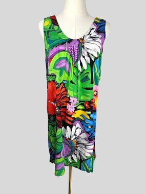 VTG Jams World Flower Vibes Mini Dress S Sleeveless Floral Y2K Colorful Tropical